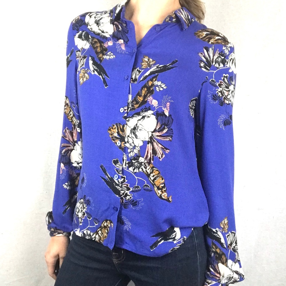ASOS VILA floral bird print button down top